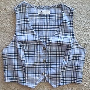 Hollister, size small, blue/black/white plaid button vest